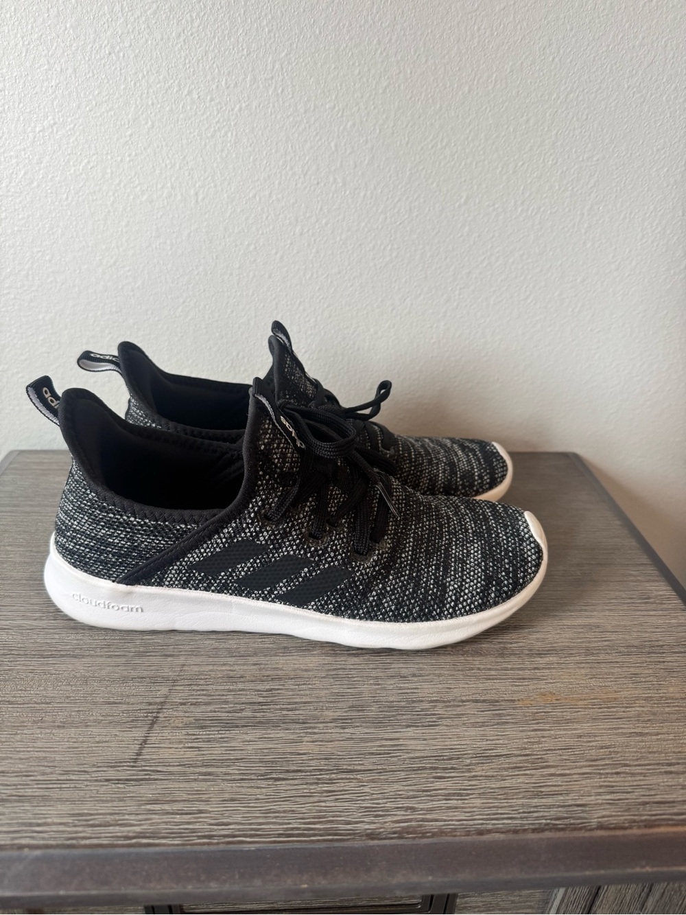 Adidas Black & White Knit Cloudfoam Lace-Up Sneakers